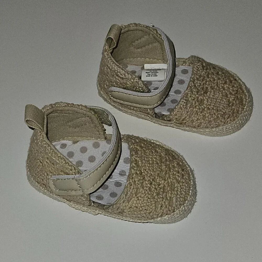 First Steps Stepping Stones Tan Baby Shoes Textile Upper Straps Size 3-6 Months